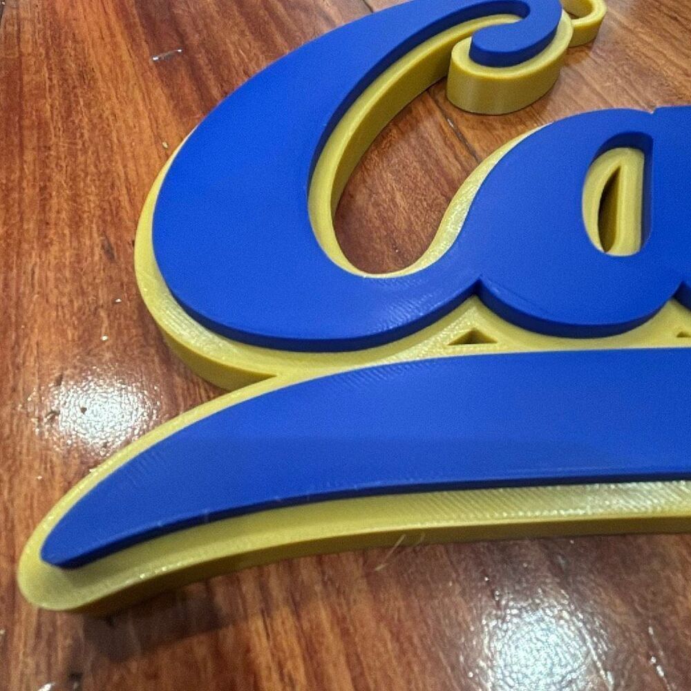 Oversized Cal Script Logo Pendant — Gold & Blue Colorblock Statement Chain Piece - Picture 10 of 11